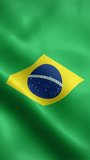 Brazil flag waving animation, vertical video, seamless loop animated, official colors (portrait).
