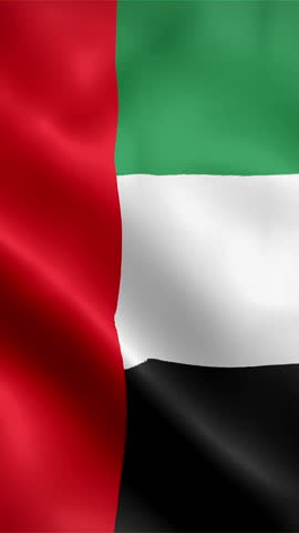 United Arab Emirates flag waving animation, vertical video, seamless loop animated, official colors (portrait).