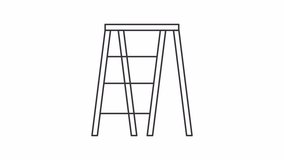 Animated ladder icon. Folding step ladder line animation. Home maintenance tool. Repair equipment. Black illustration on white background. HD video with alpha channel. Motion graphic