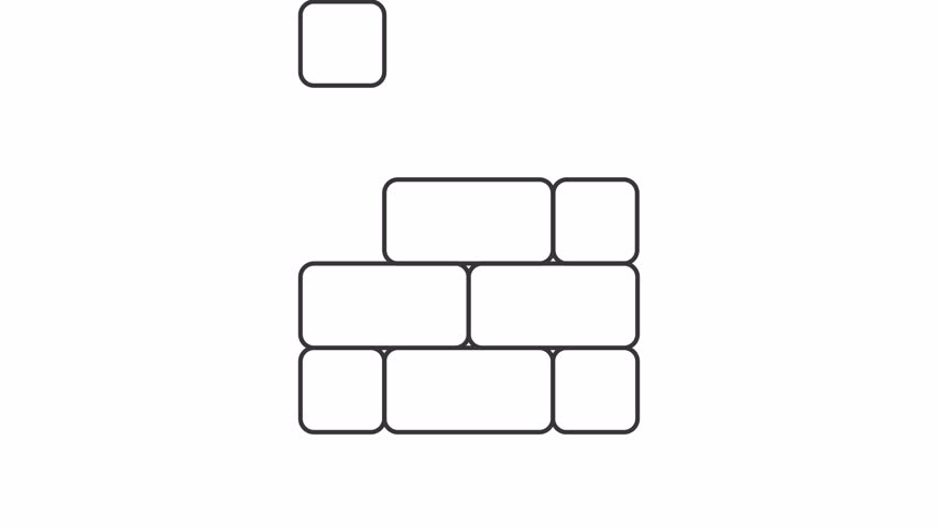 Animated brick wall icon. Bricks falling down line animation. Building material. Construction industry. Masonry. Black illustration on white background. HD video with alpha channel. Motion graphic