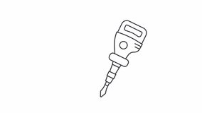 Animated power drill icon. Electric tool line animation. Professional equipment. Construction industry. Black illustration on white background. HD video with alpha channel. Motion graphic