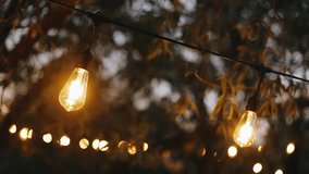 Close-up of evening light bulbs with warm light illuminating the space. Decoration of the evening courtyard - Powered by Shutterstock - Get 15% off with code: PIKWIZARD15