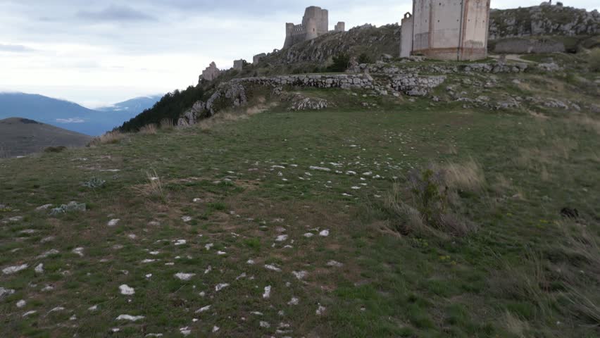 Rocca Calascio at sunset with cold light and threatening clouds