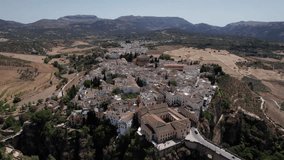 aerial zoom-out video of the most ancient city of Ronda, Andalusia, Spain, panoramic view