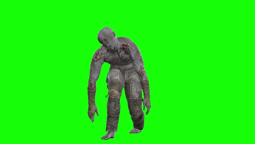 3D male zombie walking on green screen seamless loop 3D animation, front view. You can easily key out (remove) the green screen with just one click using any video editor.