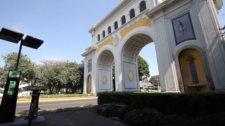 beautiful afternoon in the area of ​​the monument of the arches and the statue of the Glorieta Minerva of Guadalajara, Jalisco, Mexico