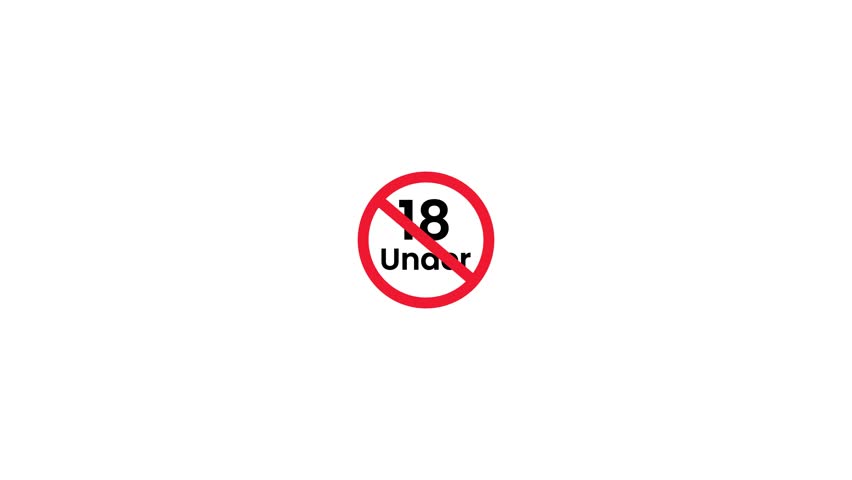 Under 18 not allowed logo animation, waring, red circle