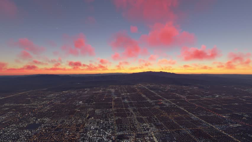 3D - Dusk aerial view of Las Vegas city - Nevada. United States