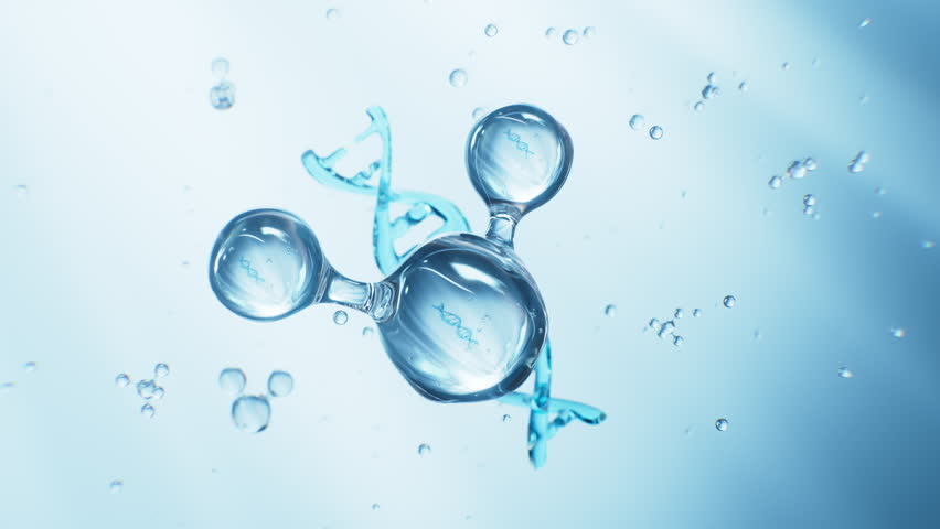 DNA and molecular structure, skincare and biomedical concept, 3d rendering. Motion Graphic.