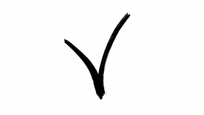 Checkmark sign hand written in black color on white background filmed in loop stop motion animation. Drawn symbol of choice is perfect for various uses such as web design or promotional materials