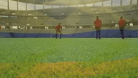 Animation of flag of colombia over diverse male rugby teams tackling on pitch during match. Colombian, nationality, team, match, sport and competition, digitally generated video. - Powered by Shutterstock - Get 15% off with code: PIKWIZARD15