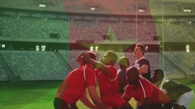 Animation of flag of cameroon over diverse male rugby players. Global sport, patriotism and digital interface concept digitally generated video. - Powered by Shutterstock - Get 15% off with code: PIKWIZARD15