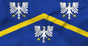 Waving flag of Užice city in Serbia. Loopable animation in 4k resolution video.