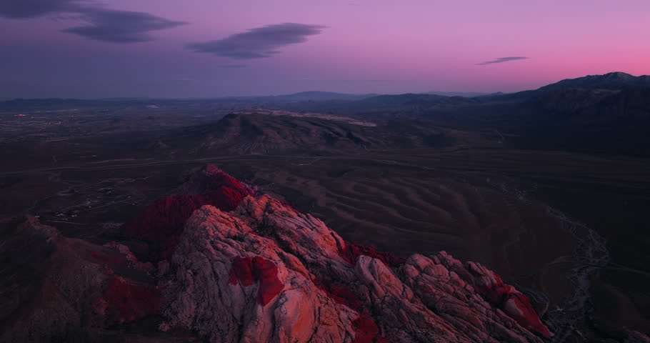 Aerial view of Red Rock Canyon National Conservation Area during twilight, Nevada, USA