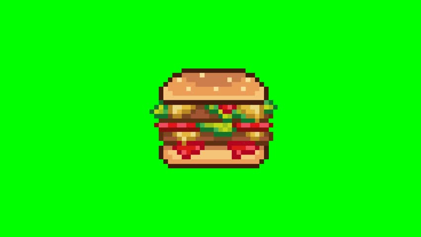 Hamburger floating, food pixel art animation