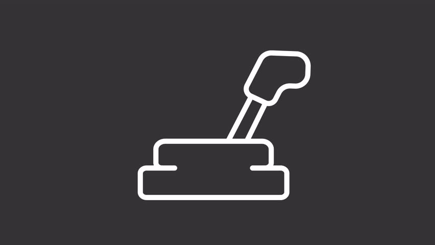 Animated gear shifter white icon. Moving car gear stick line animation. Manual transmission. Car mechanics. Isolated illustration on dark background. Transition alpha video. Motion graphic