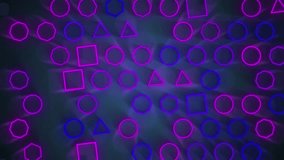 Simple background with geometric neon shapes pattern video. Abstract art loop animation modern motion design or corporate presentation.