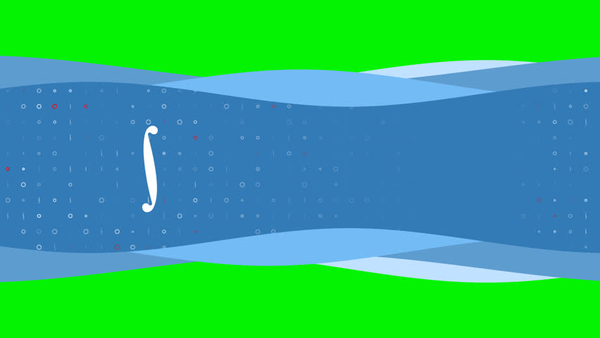 Animation of blue banner waves movement with white integral symbol on the left. On the background there are small white shapes. Seamless looped 4k animation on chroma key background