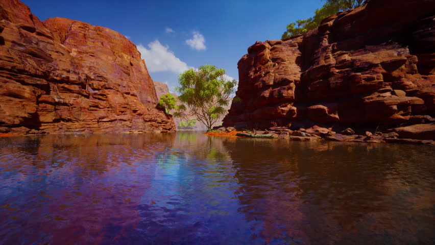 Reflection in Colorado River of Butte catching days last rays, in Grand Canyon.