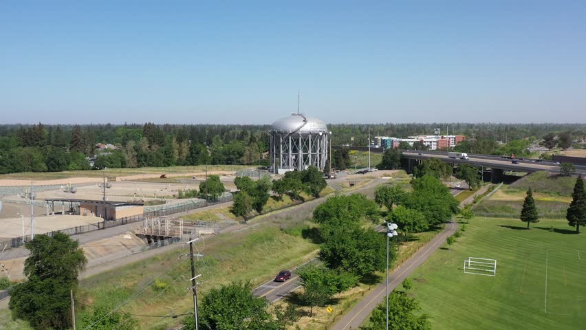 Historic Sacramento Water Tower - Aerial Flyover View