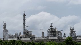 Timelapse manufacturing oil refinery terminal is industrial facility for storage of oil petrochemical. Business Industrial and energy. Oil refinery time lapse. footage b roll 4k.
