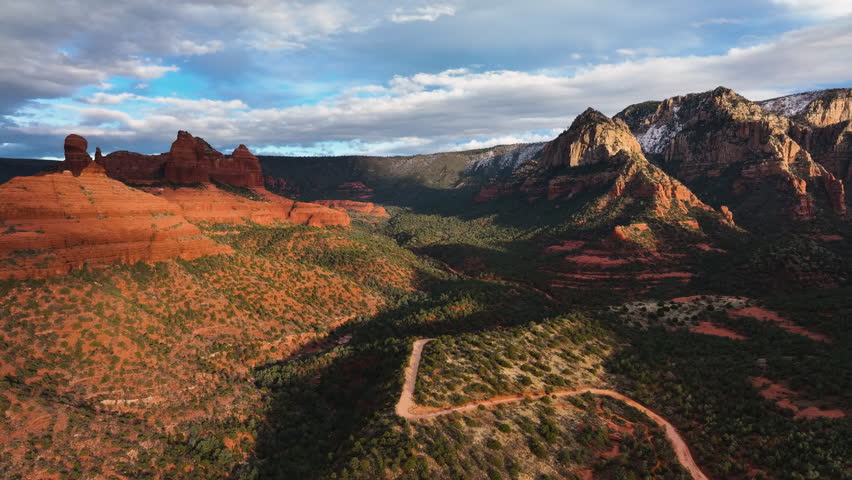 Breathtaking View Of Oak Creek Canyons Within Coconino Forest Above Sedona, Arizona, USA. Aerial Drone Shot