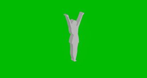 Animation of rotation of a white woman with hands up symbol with shadow. Simple and complex rotation. Seamless looped 4k animation on green chroma key background