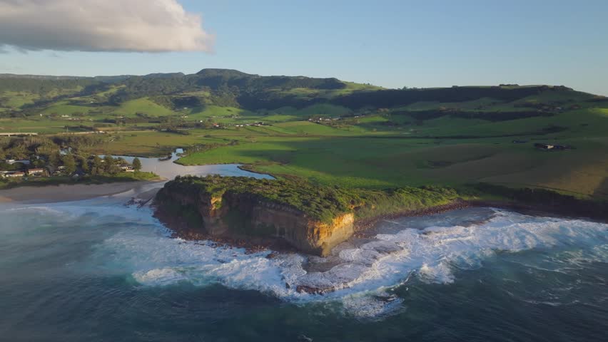 Early morning drone shot of Gerringong in New South Wales Australia Royalty-Free Stock Footage #3499405033