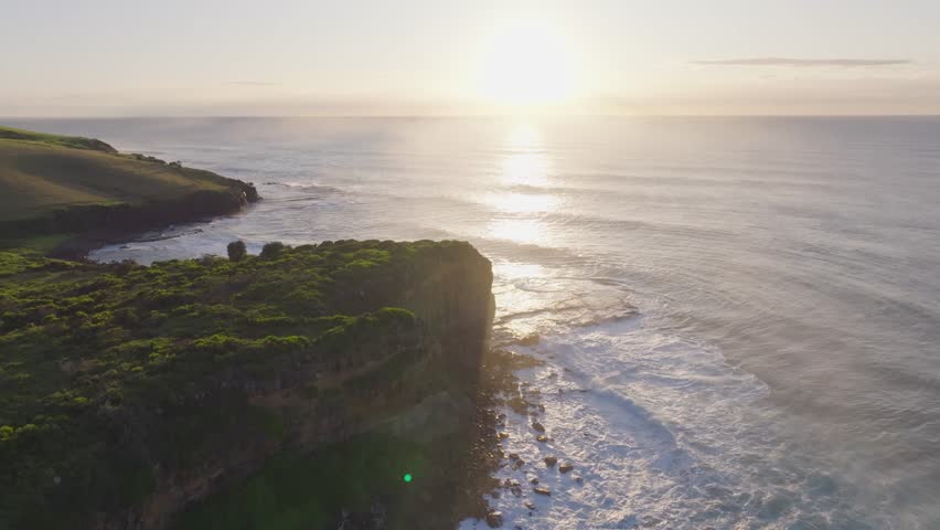 Early morning drone shot of Gerringong Headland in New South Wales Australia Royalty-Free Stock Footage #3499408897