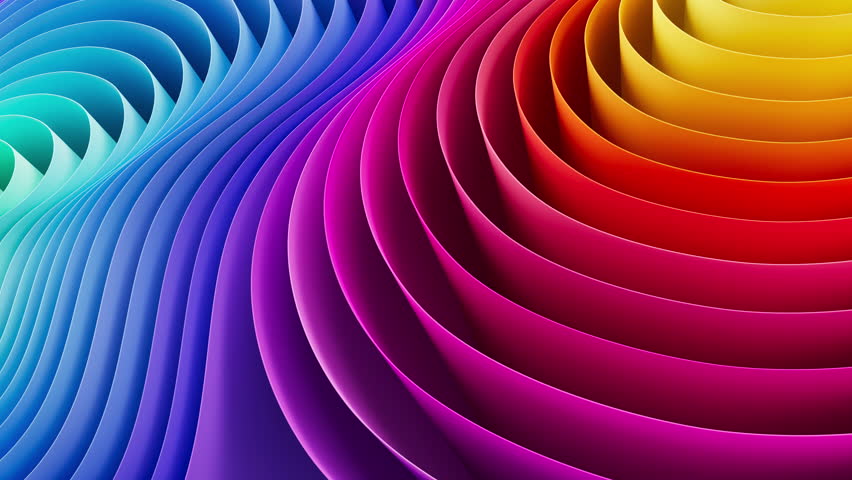 3D motion rendering of an abstract background of smooth lines of multi-color spline waves that move in a loop in a 4K 60fps resolution.