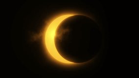 Partial solar eclipse. The Moon covers the Sun's disk, looping animation on black background, ring of light and clouds passing through. - Powered by Shutterstock - Get 15% off with code: PIKWIZARD15