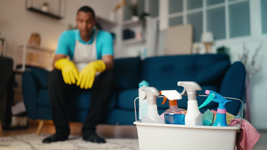 Professional cleaner feels fatigue after cleaning the whole house, hard work