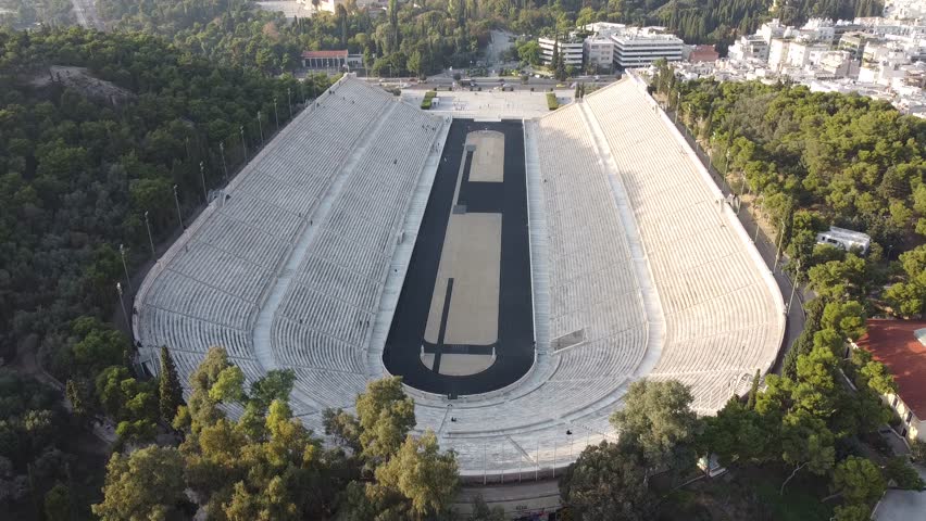 The interior of the symmetrical arena of the Panathenaic Stadium, the restored ancient stadium, Athens Greece