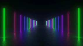 Experience a tunnel of neon multicolored lights glowing in a dark room, creating a futuristic and mesmerizing atmosphere. 4K 3D Animation Loop Futuristic Sci Fi Lines - Powered by Shutterstock - Get 15% off with code: PIKWIZARD15