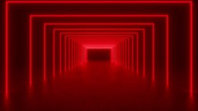 A dark room with a tunnel of red neon tube lights glowing in the concrete floor creates a mesmerizing and immersive experience. 4K 3D Animation Loop Futuristic Sci Fi Lines - Powered by Shutterstock - Get 15% off with code: PIKWIZARD15