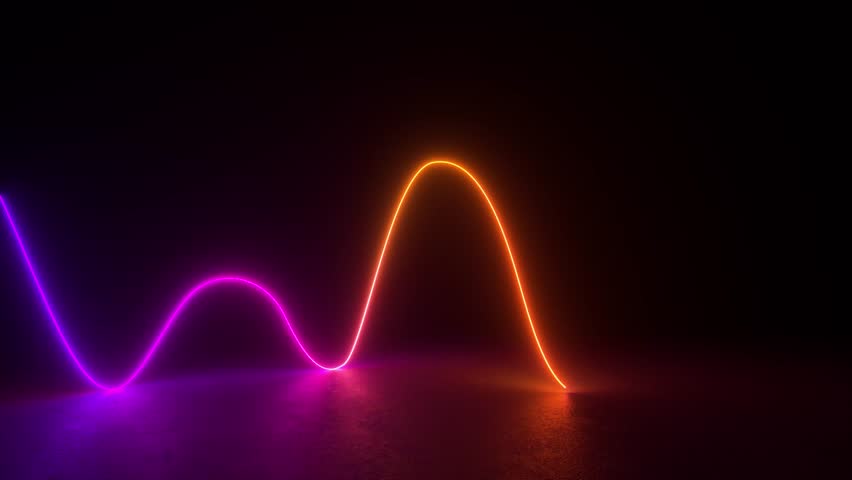 Abstract geometric neon background, colorful glowing wavy line moves from right to left. Minimalist colorful wallpaper. 4K 3D Animation Loop Futuristic Sci Fi