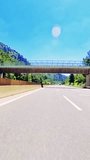 First-person video of driving on mountain highway, showcasing driving, highway experience. Captures essence of driving, highway in scenic area. Emphasizes driving, highway dynamics