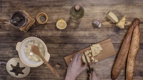 Cheese fondue. Traditional Swiss food. Stop motion animation