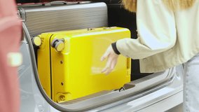 4K Happy woman passenger with passport travel by air transportation. Woman friends taking off luggage from car trunk in Airport parking and walking to airline check in counter at airport terminal.  - Powered by Shutterstock - Get 15% off with code: PIKWIZARD15