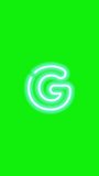 Neon Alphabet Letter G isolated on green screen chroma key background. Ultra high definition, 4k vertical video