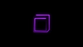 Abstract neon geometric square frame and neon sign icon animation.