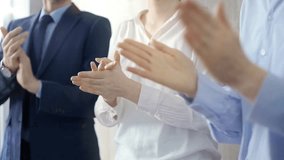 Diverse business team clapping hands in a modern office. Business people applauding with close up of hands