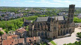 Cathedral of Saint-Etienne, Limoges in France. Aerial drone sideways