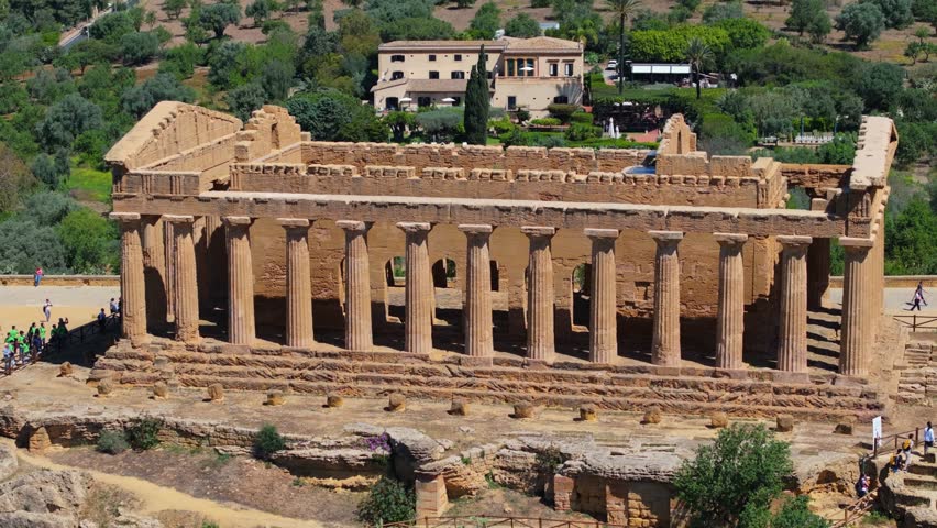 Backwards Drone Shot Reveals Temple of Concordia, Agrigento, Italy