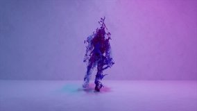 Striking 3D rendering of a dancing figure made from purple particles on a pink background with dynamic light effects. 3D Illustration - Powered by Shutterstock - Get 15% off with code: PIKWIZARD15