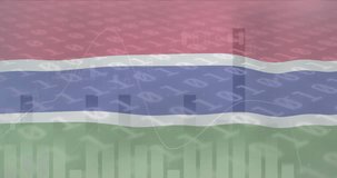 Animation of flag of the gambia over data processing on graph. National, business, connection, data, economy, digital interface and communication, digitally generated video. - Powered by Shutterstock - Get 15% off with code: PIKWIZARD15