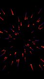 vertical video 3D art loop , particle physics seamlessly simulated in vibrant glowing vivid dynamic motion , hues of vibrant red orange and gold geometry and nature , vertical vivid hallows by time