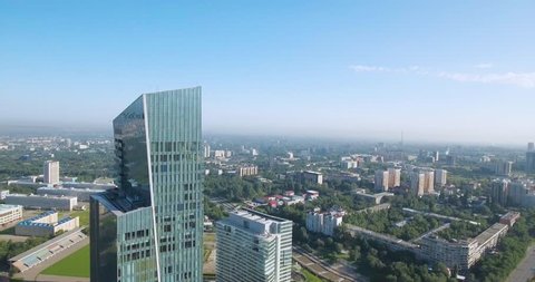 Almaty - MAY 2017: Aerial summer shot of the Ritz-Carlton building 