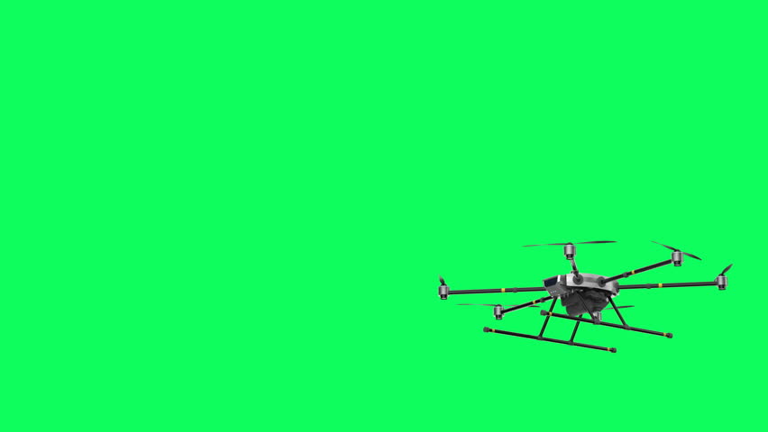 3d rendering drone with spinning propellers isolated on green screen 4k footage