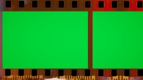 Green screen loop footage of old negative film strip frame. Slow animated from right to left horizontally with old movie effect on it. Good to use in your videos and projects. Chroma key background.